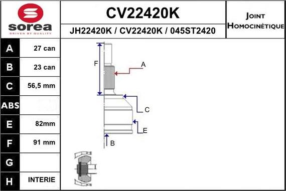 EAI CV22420K - Шарнирный комплект, ШРУС, приводной вал autosila-amz.com
