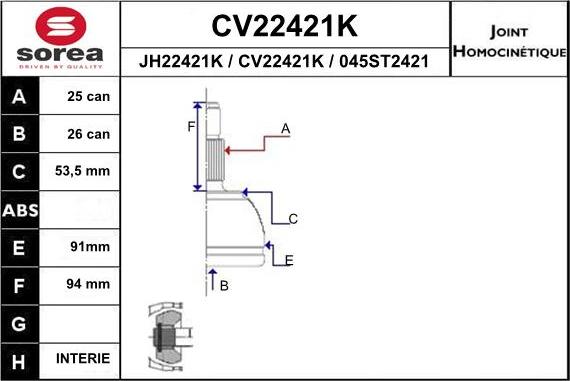 EAI CV22421K - Шарнирный комплект, ШРУС, приводной вал autosila-amz.com