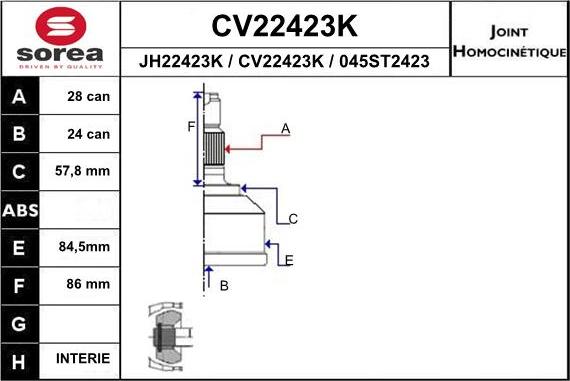 EAI CV22423K - Шарнирный комплект, ШРУС, приводной вал autosila-amz.com