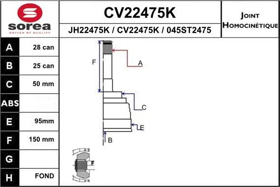 EAI CV22475K - Шарнирный комплект, ШРУС, приводной вал autosila-amz.com