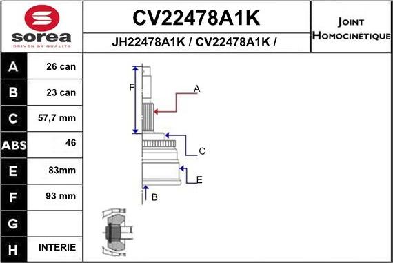 EAI CV22478A1K - Шарнирный комплект, ШРУС, приводной вал autosila-amz.com