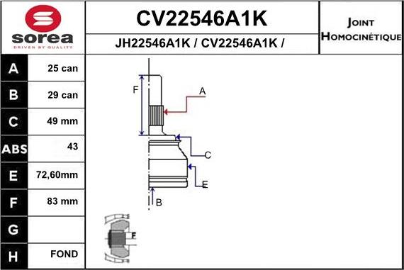 EAI CV22546A1K - Шарнирный комплект, ШРУС, приводной вал autosila-amz.com