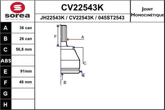 EAI CV22543K - Шарнирный комплект, ШРУС, приводной вал autosila-amz.com