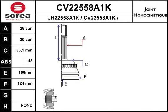 EAI CV22558A1K - Шарнирный комплект, ШРУС, приводной вал autosila-amz.com