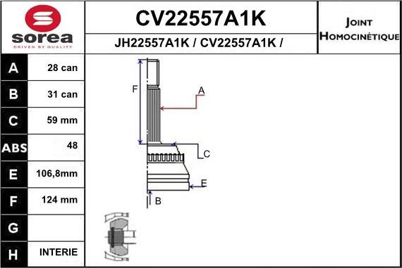 EAI CV22557A1K - Шарнирный комплект, ШРУС, приводной вал autosila-amz.com