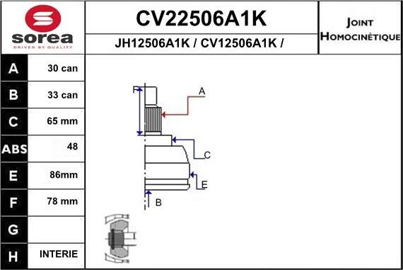 EAI CV22506A1K - Шарнирный комплект, ШРУС, приводной вал autosila-amz.com