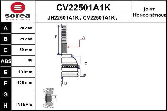EAI CV22501A1K - Шарнирный комплект, ШРУС, приводной вал autosila-amz.com