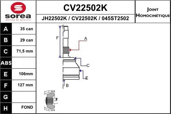 EAI CV22502K - Шарнирный комплект, ШРУС, приводной вал autosila-amz.com