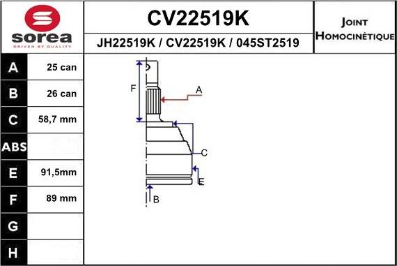 EAI CV22519K - Шарнирный комплект, ШРУС, приводной вал autosila-amz.com