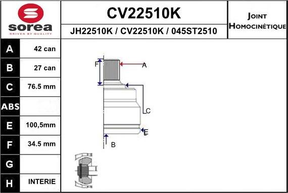 EAI CV22510K - Шарнирный комплект, ШРУС, приводной вал autosila-amz.com