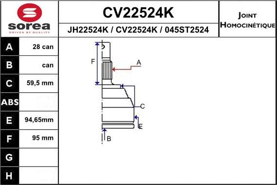 EAI CV22524K - Шарнирный комплект, ШРУС, приводной вал autosila-amz.com
