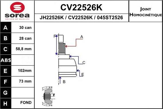 EAI CV22526K - Шарнирный комплект, ШРУС, приводной вал autosila-amz.com