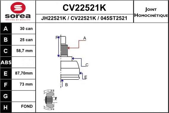 EAI CV22521K - Шарнирный комплект, ШРУС, приводной вал autosila-amz.com