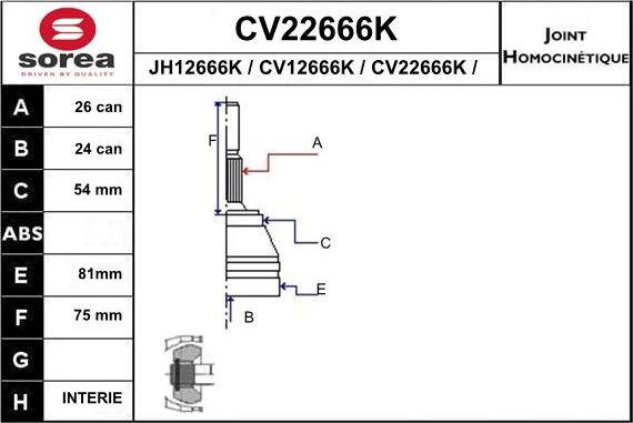 EAI CV22666K - Шарнирный комплект, ШРУС, приводной вал autosila-amz.com