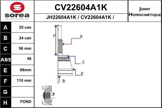 EAI CV22604A1K - Шарнирный комплект, ШРУС, приводной вал autosila-amz.com