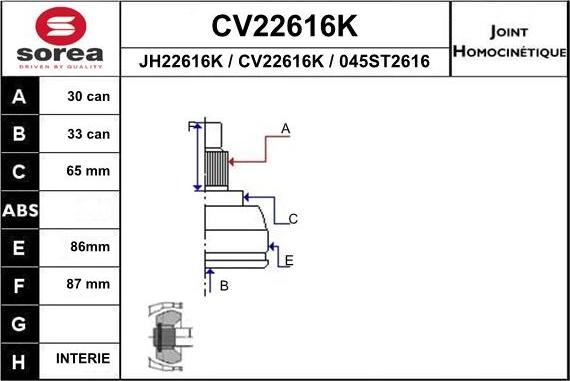 EAI CV22616K - Шарнирный комплект, ШРУС, приводной вал autosila-amz.com