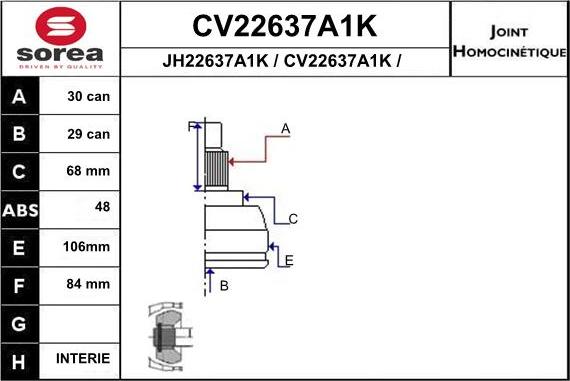 EAI CV22637A1K - Шарнирный комплект, ШРУС, приводной вал autosila-amz.com