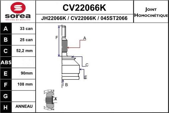 EAI CV22066K - Шарнирный комплект, ШРУС, приводной вал autosila-amz.com