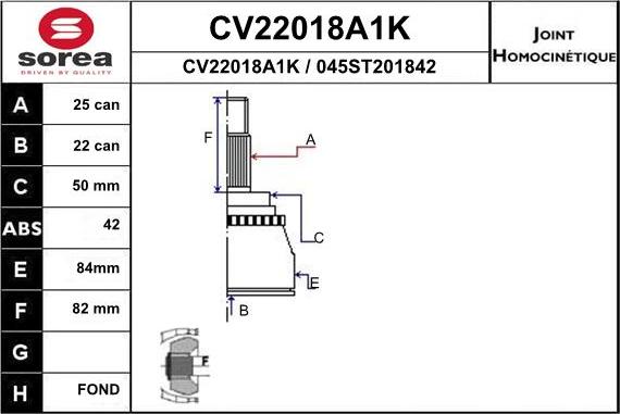 EAI CV22018A1K - Шарнирный комплект, ШРУС, приводной вал autosila-amz.com