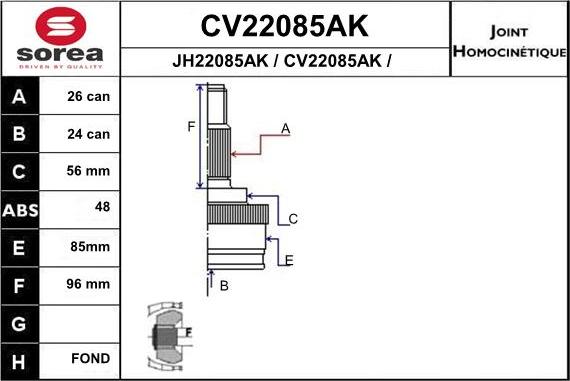 EAI CV22085AK - Шарнирный комплект, ШРУС, приводной вал autosila-amz.com