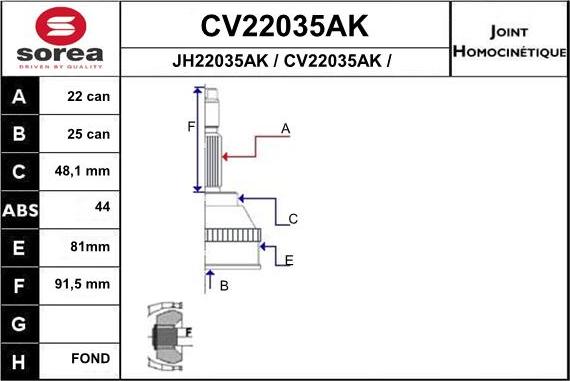 EAI CV22035AK - Шарнирный комплект, ШРУС, приводной вал autosila-amz.com