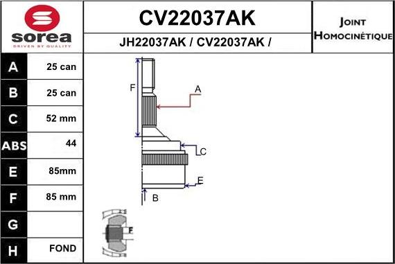 EAI CV22037AK - Шарнирный комплект, ШРУС, приводной вал autosila-amz.com