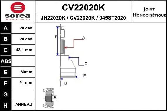 EAI CV22020K - Шарнирный комплект, ШРУС, приводной вал autosila-amz.com