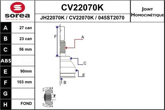 EAI CV22070K - Шарнирный комплект, ШРУС, приводной вал autosila-amz.com