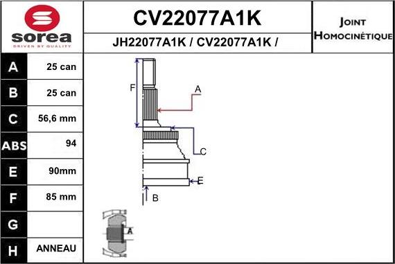 EAI CV22077A1K - Шарнирный комплект, ШРУС, приводной вал autosila-amz.com