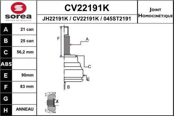 EAI CV22191K - Шарнирный комплект, ШРУС, приводной вал autosila-amz.com
