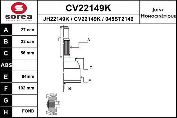 EAI CV22149K - Шарнирный комплект, ШРУС, приводной вал autosila-amz.com