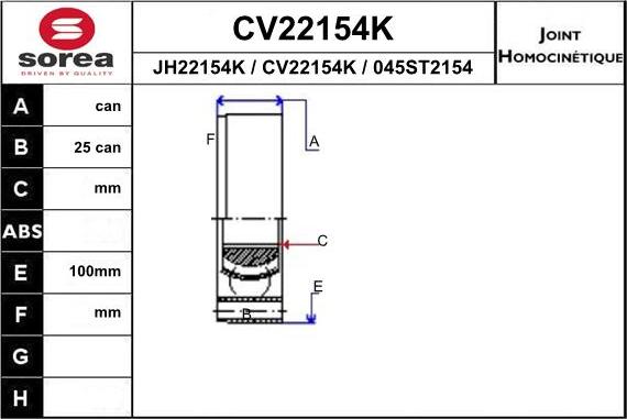 EAI CV22154K - Шарнирный комплект, ШРУС, приводной вал autosila-amz.com