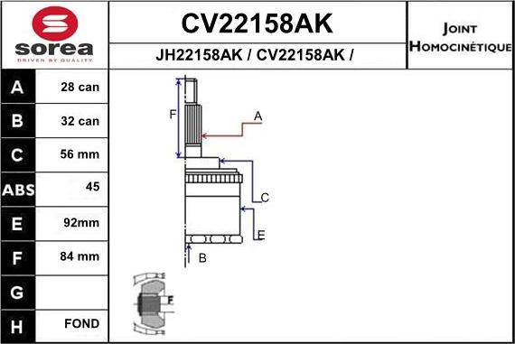 EAI CV22158AK - Шарнирный комплект, ШРУС, приводной вал autosila-amz.com