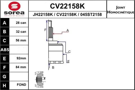 EAI CV22158K - Шарнирный комплект, ШРУС, приводной вал autosila-amz.com