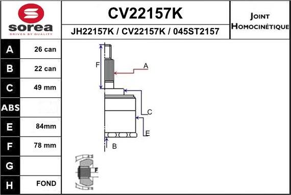 EAI CV22157K - Шарнирный комплект, ШРУС, приводной вал autosila-amz.com