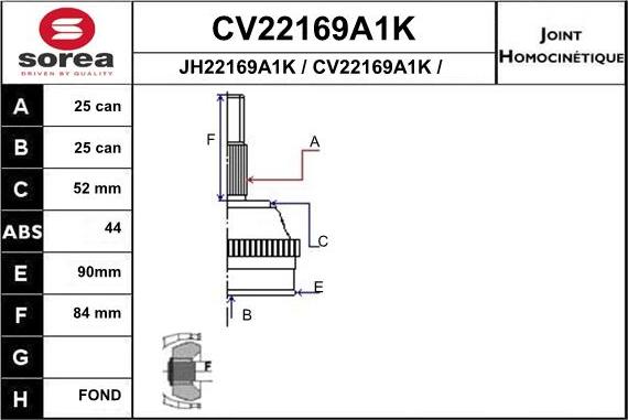 EAI CV22169A1K - Шарнирный комплект, ШРУС, приводной вал autosila-amz.com