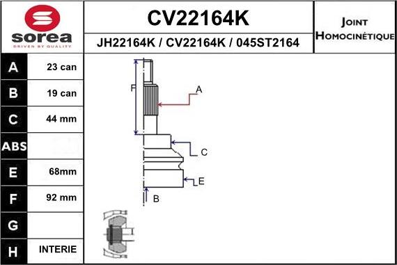 EAI CV22164K - Шарнирный комплект, ШРУС, приводной вал autosila-amz.com