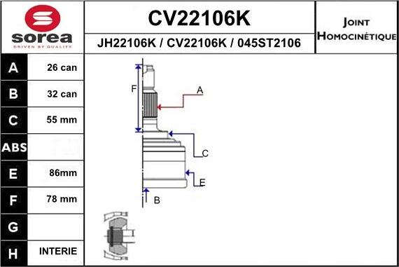 EAI CV22106K - Шарнирный комплект, ШРУС, приводной вал autosila-amz.com