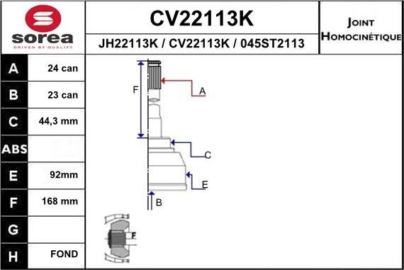 EAI CV22113K - Шарнирный комплект, ШРУС, приводной вал autosila-amz.com