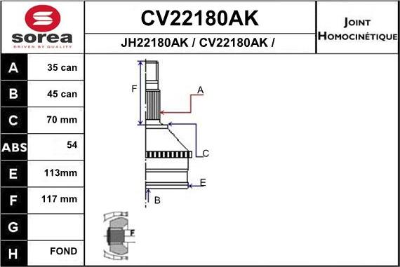 EAI CV22180AK - Шарнирный комплект, ШРУС, приводной вал autosila-amz.com