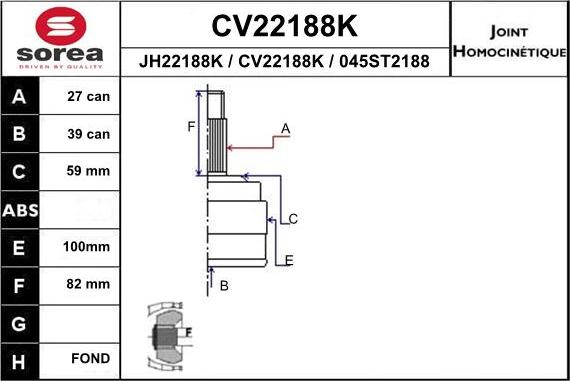 EAI CV22188K - Шарнирный комплект, ШРУС, приводной вал autosila-amz.com