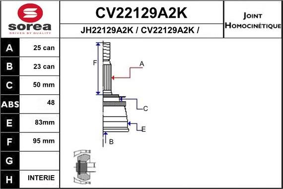 EAI CV22129A2K - Шарнирный комплект, ШРУС, приводной вал autosila-amz.com