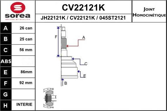 EAI CV22121K - Шарнирный комплект, ШРУС, приводной вал autosila-amz.com