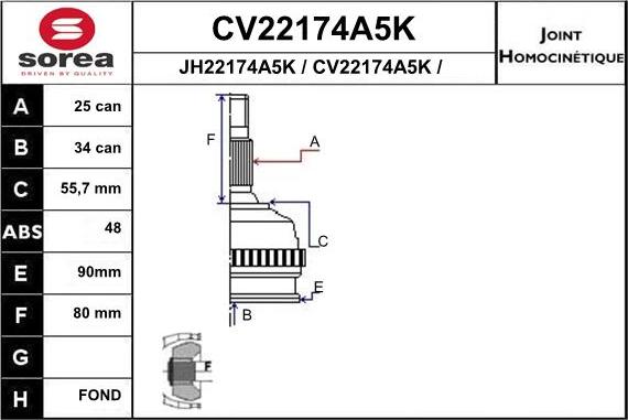 EAI CV22174A5K - Шарнирный комплект, ШРУС, приводной вал autosila-amz.com