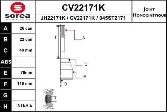 EAI CV22171K - Шарнирный комплект, ШРУС, приводной вал autosila-amz.com