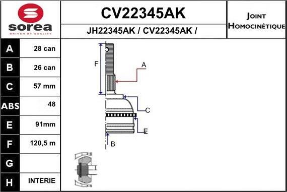 EAI CV22345AK - Шарнирный комплект, ШРУС, приводной вал autosila-amz.com