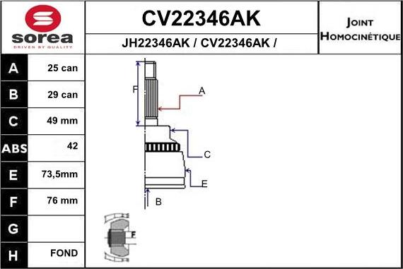 EAI CV22346AK - Шарнирный комплект, ШРУС, приводной вал autosila-amz.com
