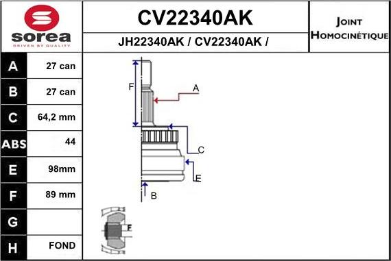 EAI CV22340AK - Шарнирный комплект, ШРУС, приводной вал autosila-amz.com
