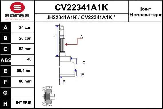 EAI CV22341A1K - Шарнирный комплект, ШРУС, приводной вал autosila-amz.com