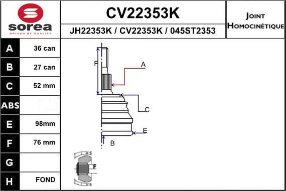 EAI CV22353K - Шарнирный комплект, ШРУС, приводной вал autosila-amz.com